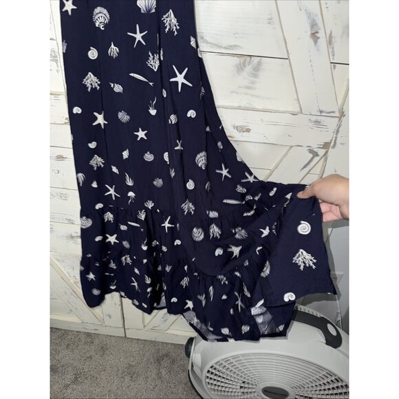 A New Day - Open Back Maxi Dress Medium- Navy Blue Seashell Print Sundress NWT - Picture 8 of 9
